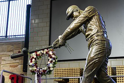 Jan 22, 2021; Atlanta, Georgia, USA; Scenes from the Hank Aaron statue and the Atlanta Braves Monument Garden at Truist Park home of the Atlanta Braves. Mandatory Credit: Dale Zanine-USA TODAY Sports