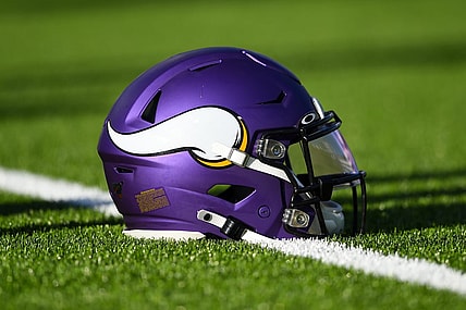 Aug 29, 2019; Orchard Park, NY, USA; General view of a Minnesota Vikings helmet prior to the game against the Buffalo Bills at New Era Field. Mandatory Credit: Rich Barnes-USA TODAY Sports