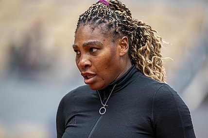 Sep 28, 2020; Paris, France; Serena Williams (USA) during her match against Kristie Ahn (USA) on day two of the 2020 French Open at Stade Roland Garros. Mandatory Credit: Susan Mullane-USA TODAY Sports