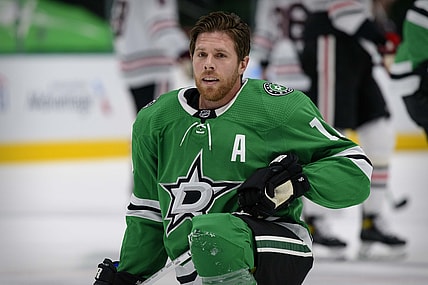 Feb 9, 2021; Dallas, Texas, USA; Dallas Stars center Joe Pavelski (16) before the game between the Dallas Stars and the Chicago Blackhawks at the American Airlines Center. Mandatory Credit: Jerome Miron-USA TODAY Sports