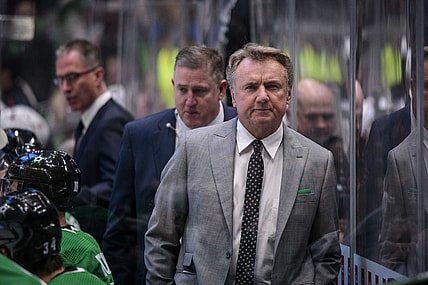 Dec 10, 2019; Dallas, TX, USA; Dallas Stars interim head coach Rick Bowness during the game between the Devils and the Stars at the American Airlines Center. Mandatory Credit: Jerome Miron-USA TODAY Sports