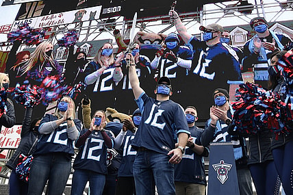 Jan 10, 2021; Nashville, Tennessee, USA; Nashville police officers who saved lives during the Christmas bombing are honored at the start of the Tennessee Titans game against the Baltimore Ravens. Mandatory Credit: George Walker IV/The Tennessean via USA TODAY Sports