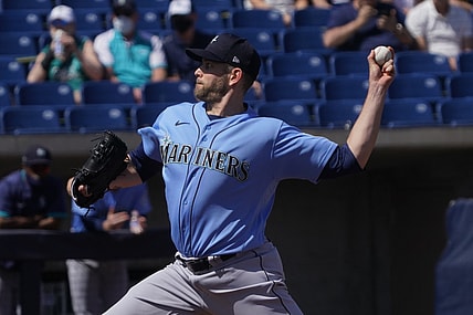 Mar 21, 2021; Phoenix, Arizona, USA; Seattle Mariners starting pitcher James Paxton (44) throws against the Milwaukee Brewers during a spring training game at American Family Fields of Phoenix. Mandatory Credit: Rick Scuteri-USA TODAY Sports