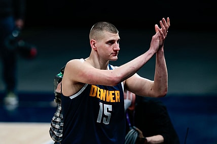 Apr 4, 2021; Denver, Colorado, USA; Denver Nuggets center Nikola Jokic (15) after the game against the Orlando Magic at Ball Arena. Mandatory Credit: Isaiah J. Downing-USA TODAY Sports