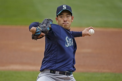 Apr 10, 2021; Minneapolis, Minnesota, USA; Seattle Mariners starting pitcher Yusei Kikuchi (18) pitches to a Minnesota Twins batter during the second inning at Target Field. Mandatory Credit: Bruce Kluckhohn-USA TODAY Sports