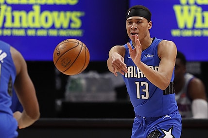 May 3, 2021; Detroit, Michigan, USA; Orlando Magic guard R.J. Hampton (13) passes the ball during the second quarter against the Detroit Pistons at Little Caesars Arena. Mandatory Credit: Raj Mehta-USA TODAY Sports