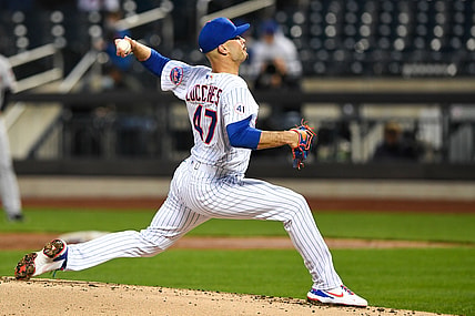 May 8, 2021; New York City, New York, USA; New York Mets starting pitcher Joey Lucchesi (47) throws a pitch in the third inning against the Arizona Diamondbacks at Citi Field. Mandatory Credit: Dennis Schneidler-USA TODAY Sports