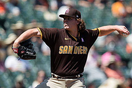 May 9, 2021; San Francisco, California, USA; San Diego Padres starting pitcher Ryan Weathers (40) pitches against the San Francisco Giants during the fourth inning at Oracle Park. Mandatory Credit: John Hefti-USA TODAY Sports