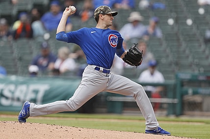 May 16, 2021; Detroit, Michigan, USA; Chicago Cubs starting pitcher Kyle Hendricks (28) pitches against the Detroit Tigers during the second inning at Comerica Park on Armed Forces Weekend. Mandatory Credit: Raj Mehta-USA TODAY Sports