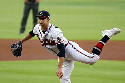 May 18, 2021; Atlanta, Georgia, USA; Atlanta Braves starting pitcher Tucker Davidson (64) delivers to a New York Mets batter during the first inning at Truist Park. Mandatory Credit: Jason Getz-USA TODAY Sports