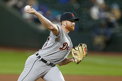 May 18, 2021; Seattle, Washington, USA; Detroit Tigers starting pitcher Spencer Turnbull (56) throws against the Seattle Mariners during the fourth inning during the second inning at T-Mobile Park. Mandatory Credit: Joe Nicholson-USA TODAY Sports