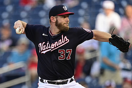 May 21, 2021; Washington, District of Columbia, USA;  Washington Nationals starting pitcher Stephen Strasburg (37) delivers a pitch during the first inning against the Baltimore Orioles at Nationals Park. Mandatory Credit: Tommy Gilligan-USA TODAY Sports