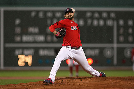 May 28, 2021; Boston, Massachusetts, USA; Boston Red Sox starting pitcher Martin Perez (54) throws a pitch during the third inning against the Miami Marlins at Fenway Park. Mandatory Credit: Paul Rutherford-USA TODAY Sports