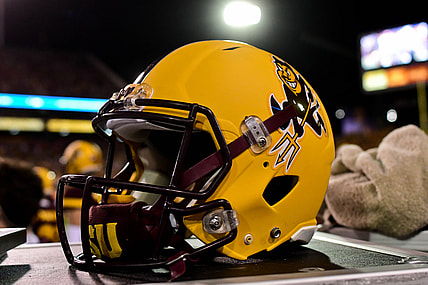 Oct 28, 2017; Tempe, AZ, USA; General view of an Arizona State Sun Devils helmet during the game against the USC Trojans at Sun Devil Stadium. Mandatory Credit: Matt Kartozian-USA TODAY Sports