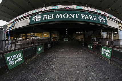 Jun 1, 2021; Elmont, New York, USA;  The paddock prior to the Tuesday morning workouts at Belmont Park. Mandatory Credit: Wendell Cruz-USA TODAY Sports
