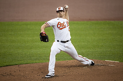 Jun 1, 2021; Baltimore, Maryland, USA; Baltimore Orioles starting pitcher Bruce Zimmermann (50) pitches against the Minnesota Twins during the first inning at Oriole Park at Camden Yards. Mandatory Credit: Scott Taetsch-USA TODAY Sports