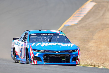 Jun 6, 2021; Sonoma, California, USA; NASCAR Cup Series driver Kyle Larson (5) during the Toyota-Save Mart 350 at Sonoma Raceway. Mandatory Credit: Stan Szeto-USA TODAY Sports