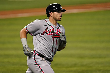 Jun 13, 2021; Miami, Florida, USA; Atlanta Braves third baseman Austin Riley (27) rounds the bases after hitting a solo homerun in the 3rd inning against the Miami Marlins at loanDepot park. Mandatory Credit: Jasen Vinlove-USA TODAY Sports