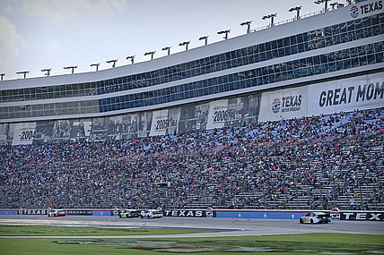 Jun 13, 2021; Fort Worth, TX, USA; A view of the front stretch during the NASCAR All-Star Open at Texas Motor Speedway. Mandatory Credit: Jerome Miron-USA TODAY Sports