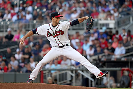 Jun 17, 2021; Atlanta, Georgia, USA; Atlanta Braves starting pitcher Charlie Morton (50) delivers a pitch against a St. Louis Cardinals batter during the first inning at Truist Park. Mandatory Credit: Jason Getz-USA TODAY Sports