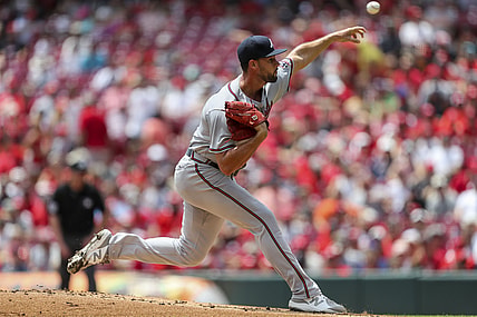 Jun 27, 2021; Cincinnati, Ohio, USA; Atlanta Braves starting pitcher Kyle Muller (66) throws a pitch against the Cincinnati Reds in the first inning at Great American Ball Park. Mandatory Credit: Katie Stratman-USA TODAY Sports