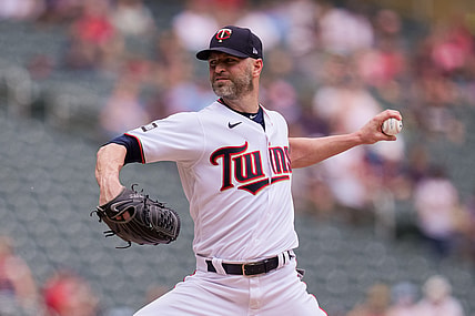 Jun 27, 2021; Minneapolis, Minnesota, USA; Minnesota Twins starting pitcher J.A. Happ (33) pitches against the Cleveland Indians in the first inning at Target Field. Mandatory Credit: Brad Rempel-USA TODAY Sports