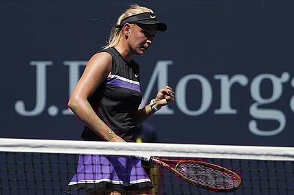 Sep 4, 2019; Flushing, NY, USA; Donna Vekic of Croatia reacts after winning a point against Belinda Bencic of Switzerland (not pictured) in a quarterfinal match on day ten of the 2019 US Open tennis tournament at USTA Billie Jean King National Tennis Center. Mandatory Credit: Geoff Burke-USA TODAY Sports