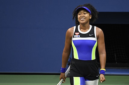 Sep 12 2020; Flushing Meadows, New York, USA; Naomi Osaka of Japan celebrates after match point against Victoria Azarenka of Belarus (not pictured) in the women's singles final on day thirteen of the 2020 U.S. Open tennis tournament at USTA Billie Jean King National Tennis Center. Mandatory Credit: Danielle Parhizkaran-USA TODAY Sports