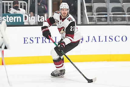 May 8, 2021; San Jose, California, USA;  Arizona Coyotes defenseman Oliver Ekman-Larsson (23) during the first period against the San Jose Sharks at SAP Center at San Jose. Mandatory Credit: Stan Szeto-USA TODAY Sports