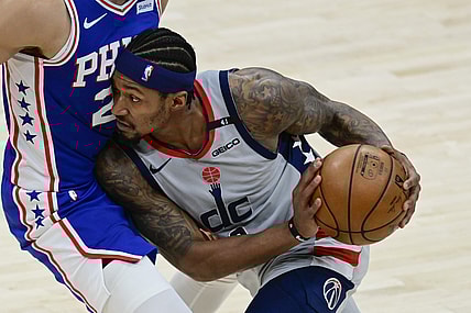 May 31, 2021; Washington, District of Columbia, USA; Washington Wizards guard Bradley Beal (3) makes a move to the basket as Philadelphia 76ers guard Ben Simmons (25) defends during game four in the first round of the 2021 NBA Playoffs. at Capital One Arena. Mandatory Credit: Tommy Gilligan-USA TODAY Sports
