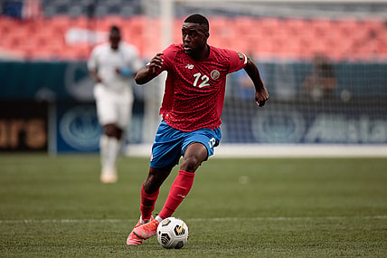 Jun 6, 2021; Denver, Colorado, USA; Costa Rica forward Joel Campbell (12) controls the ball in the first half against Honduras during the 2021 CONCACAF Nations League Finals soccer series third place match at Empower Field at Mile High. Mandatory Credit: Isaiah J. Downing-USA TODAY Sports