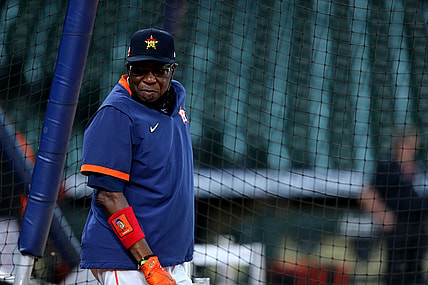Jun 29, 2021; Houston, Texas, USA; Houston Astros manager Dusty Baker (12) prior to the game against the Baltimore Orioles at Minute Maid Park. Mandatory Credit: Erik Williams-USA TODAY Sports