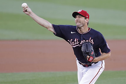 Jul 1, 2021; Washington, District of Columbia, USA; Washington Nationals starting pitcher Max Scherzer (31) pitches against the Los Angeles Dodgers in the first inning at Nationals Park. Mandatory Credit: Geoff Burke-USA TODAY Sports