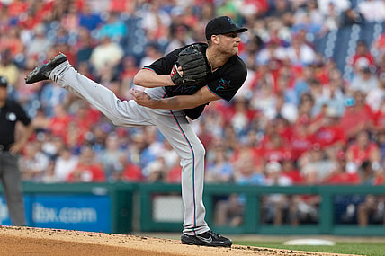 Jul 16, 2021; Philadelphia, Pennsylvania, USA; Miami Marlins relief pitcher Ross Detwiler (54) pitches against the Philadelphia Phillies during the first inning at Citizens Bank Park. Mandatory Credit: Bill Streicher-USA TODAY Sports