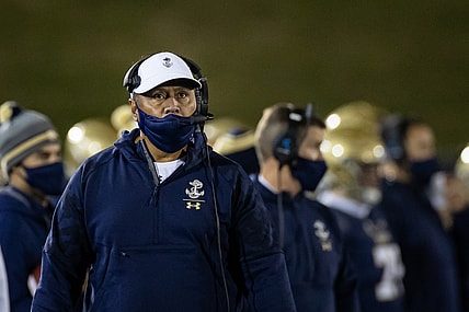 Nov 28, 2020; Annapolis, Maryland, USA; Navy Midshipmen head coach Ken Niumatalolo looks on during the second half of the game against the Navy Midshipmen at Navy-Marine Corps Memorial Stadium. Mandatory Credit: Scott Taetsch-USA TODAY Sports