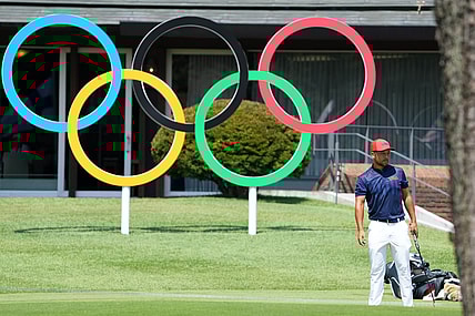 Aug 1, 2021; Tokyo, Japan; Xander Schauffele (USA) looks on from the practice putting green during the final round of the men's individual stroke play of the Tokyo 2020 Olympic Summer Games at Kasumigaseki Country Club. Mandatory Credit: Kyle Terada-USA TODAY Sports