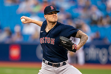 Aug 7, 2021; Toronto, Ontario, CAN; Boston Red Sox stating pitcher Tanner Houck (89) delivers a pitch against the Toronto Blue Jays during the first inning at Rogers Centre. Mandatory Credit: Kevin Sousa-USA TODAY Sports