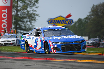 Aug 8, 2021; Watkins Glen, New York, USA; NASCAR Cup Series driver Kyle Larson (5) drives during the Go Bowling at The Glen at Watkins Glen International. Mandatory Credit: Rich Barnes-USA TODAY Sports