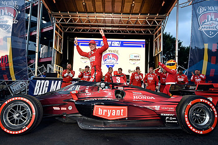 Chip Ganassi Racing driver Marcus Ericsson (8) of Sweden celebrates winning the NTT IndyCar Series race on the final day of the Big Machine Music City Grand Prix in Nashville, Tenn., on Sunday, August 8, 2021.

Indycar 748