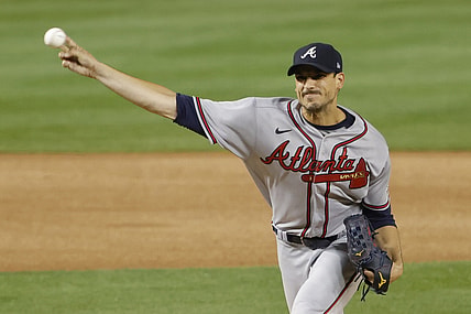 Aug 13, 2021; Washington, District of Columbia, USA; Atlanta Braves starting pitcher Charlie Morton (50) pitches against the Washington Nationals in the first inning at Nationals Park. Mandatory Credit: Geoff Burke-USA TODAY Sports