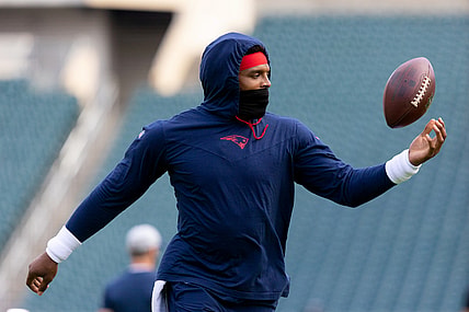 Aug 19, 2021; Philadelphia, Pennsylvania, USA; New England Patriots quarterback Cam Newton (1) before a game against the Philadelphia Eagles at Lincoln Financial Field. Mandatory Credit: Bill Streicher-USA TODAY Sports