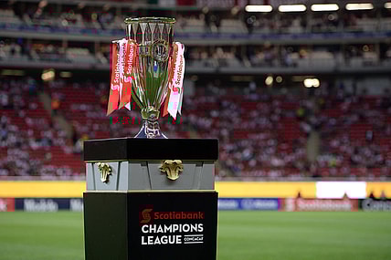 Apr 25, 2018; Guadalajara, Jalisco, Mexico; A detailed view of the CONCACAF Champions League trophy before the game between Chivas Guadalajara and the Toronto FC at Akron Stadium. Mandatory Credit: Orlando Ramirez-USA TODAY Sports