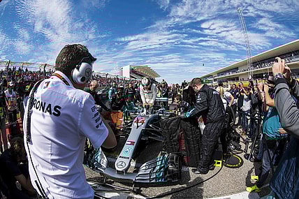 Oct 21, 2018; Austin, TX, USA; Mercedes driver Lewis Hamilton (44) of Great Britain exits his car before the start of the United States Grand Prix at Circuit of the Americas. Mandatory Credit: Jerome Miron-USA TODAY Sports