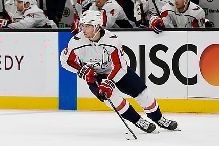 Apr 18, 2021; Boston, Massachusetts, USA; Washington Capitals center Nicklas Backstrom (19) during the first period against the Boston Bruins at TD Garden. Mandatory Credit: Winslow Townson-USA TODAY Sports