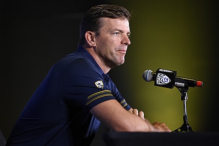Jul 27, 2021; Hollywood, CA, USA; California Bears head coach Justin Wilcox speaks with the media during the Pac-12 football Media Day at the W Hollywood. Mandatory Credit: Kelvin Kuo-USA TODAY Sports