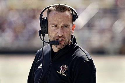 Sep 4, 2021; Chestnut Hill, Massachusetts, USA; Boston College Eagles head coach Jeff Hafley along the sidelines during the first half against the Colgate Raiders at Alumni Stadium. Mandatory Credit: Winslow Townson-USA TODAY Sports