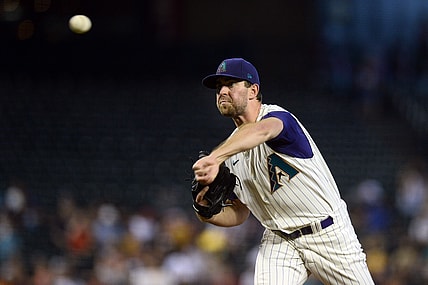 Sep 5, 2021; Phoenix, Arizona, USA; Arizona Diamondbacks starting pitcher Tyler Gilbert (49) pitches against the Seattle Mariners during the first inning at Chase Field. Mandatory Credit: Joe Camporeale-USA TODAY Sports