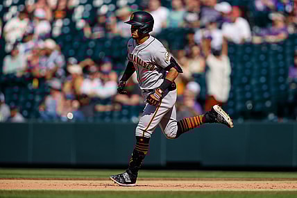 Sep 6, 2021; Denver, Colorado, USA; San Francisco Giants second baseman Thairo Estrada (39) rounds the bases on a two run home run in the fifth inning against the Colorado Rockies at Coors Field. Mandatory Credit: Isaiah J. Downing-USA TODAY Sports