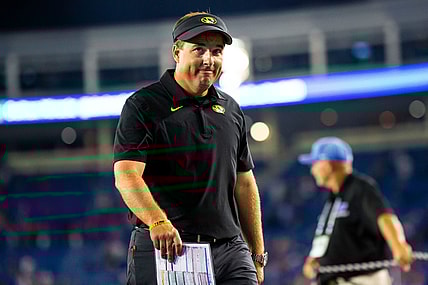 Sep 11, 2021; Lexington, Kentucky, USA; Missouri Tigers head coach Eliah Drinkwitz walks off the field following the game against the Kentucky Wildcats at Kroger Field. Mandatory Credit: Jordan Prather-USA TODAY Sports
