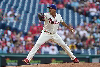 Sep 25, 2021; Philadelphia, Pennsylvania, USA;  Philadelphia Phillies relief pitcher Ranger Suarez (55) pitches during the first inning of the game against the Pittsburgh Pirates at Citizens Bank Park. Mandatory Credit: John Geliebter-USA TODAY Sports